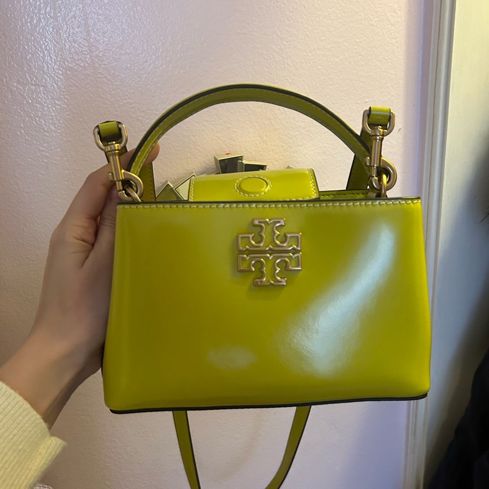 Yellow green Tory Burch patent bag